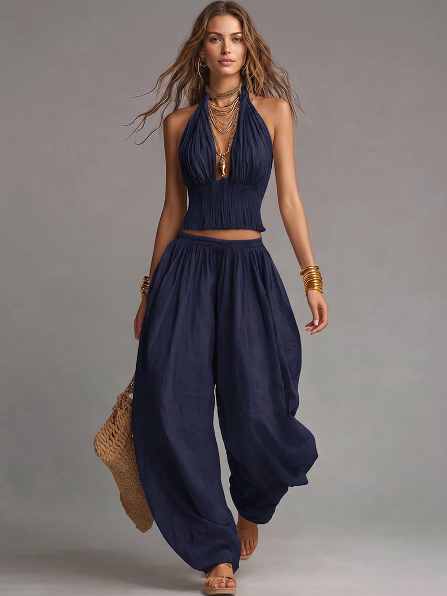 📦📦LAST DAY SAVE 49% ⏰Sexy Boho Halter Top & Wide-leg Pants Two-piece Set