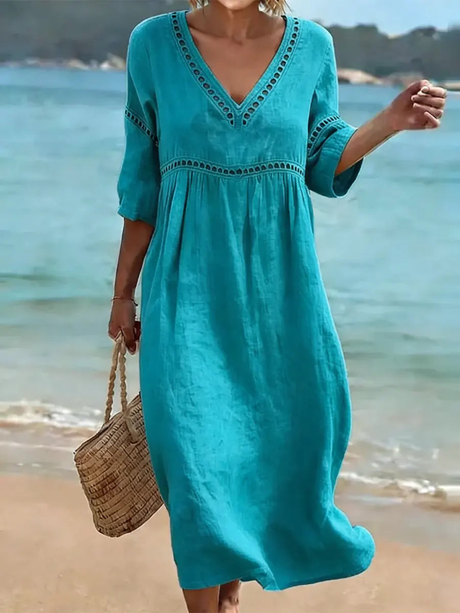 📦📦LAST DAY SAVE 49% ⏰Women's Solid Color Retro Casual Stylish Vacation Cotton Dress