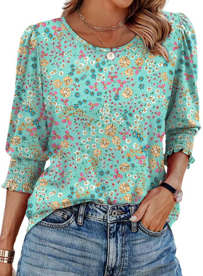 📦📦LAST DAY SAVE 49% ⏰ Women Dressy Casual 3/4 Length Sleeve Blouses with Smocked Cuffs