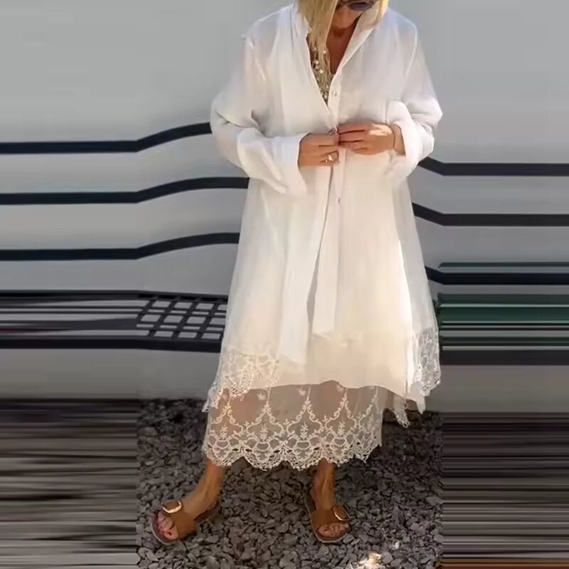 🔥Round Neck Sleeveless Hollow Maxi Dress Plus Long Sleeve Lace Cardigan Set