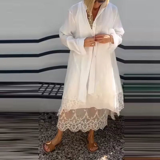 🔥Round Neck Sleeveless Hollow Maxi Dress Plus Long Sleeve Lace Cardigan Set