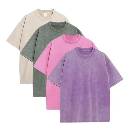 4 Pack Oversized Tshirts for Men Gym Vintage Heavyweight T Shirts Cotton Workout Acid Wash Baggy Tees
