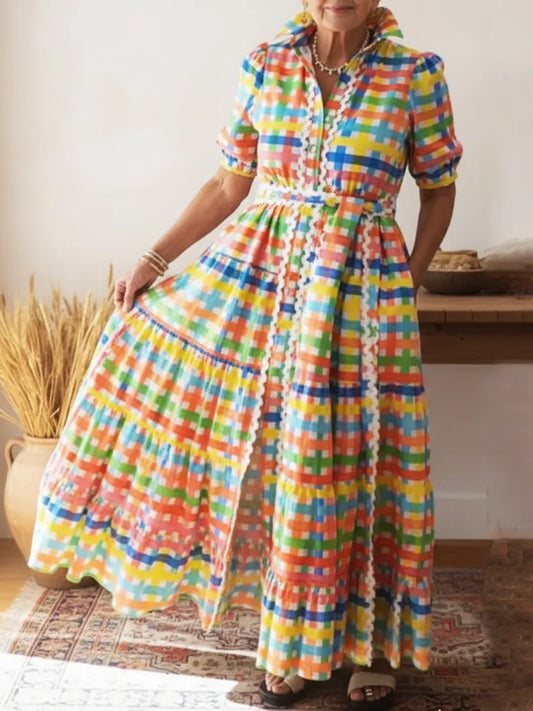 📦📦LAST DAY SAVE 49% ⏰Colorful Square Art Print Collared Shirt Dress