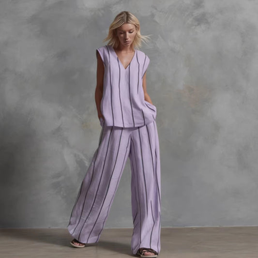 🌷🌷Women’s Sleeveless Striped Top and Full-Length Pants Set