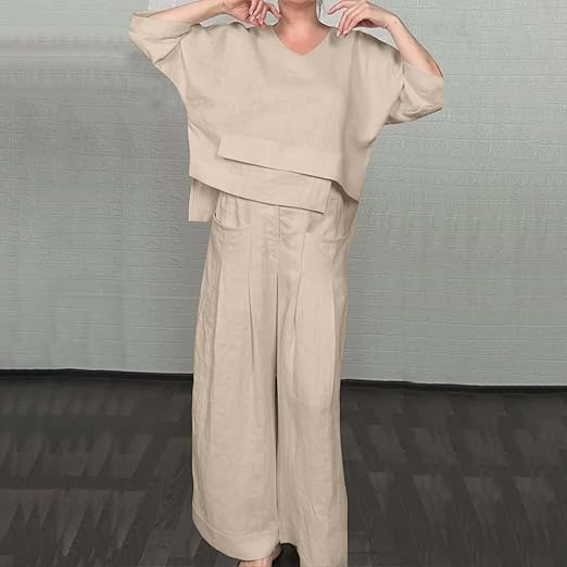 🔥Irregular Hem Cotton Linen Short Sleeve Casual 2-Piece Set