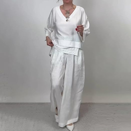 🔥Irregular Hem Cotton Linen Short Sleeve Casual 2-Piece Set