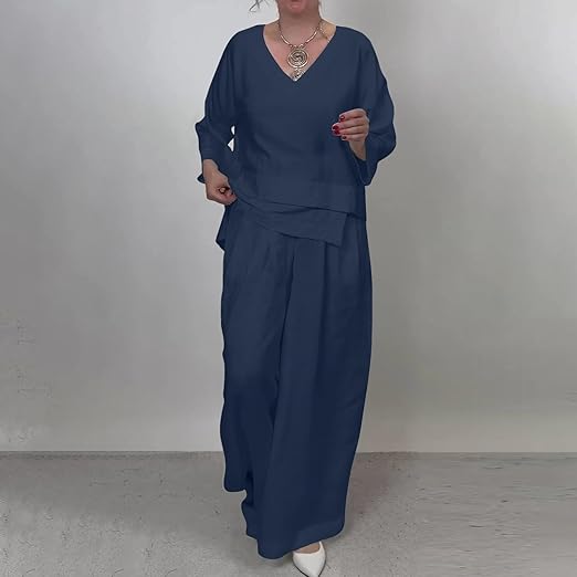 🔥Irregular Hem Cotton Linen Short Sleeve Casual 2-Piece Set