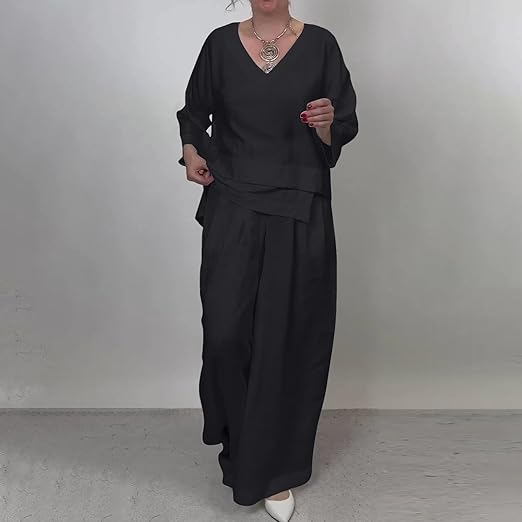 🔥Irregular Hem Cotton Linen Short Sleeve Casual 2-Piece Set