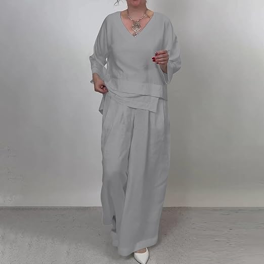 🔥Irregular Hem Cotton Linen Short Sleeve Casual 2-Piece Set