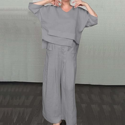 🔥Irregular Hem Cotton Linen Short Sleeve Casual 2-Piece Set
