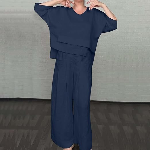 🔥Irregular Hem Cotton Linen Short Sleeve Casual 2-Piece Set