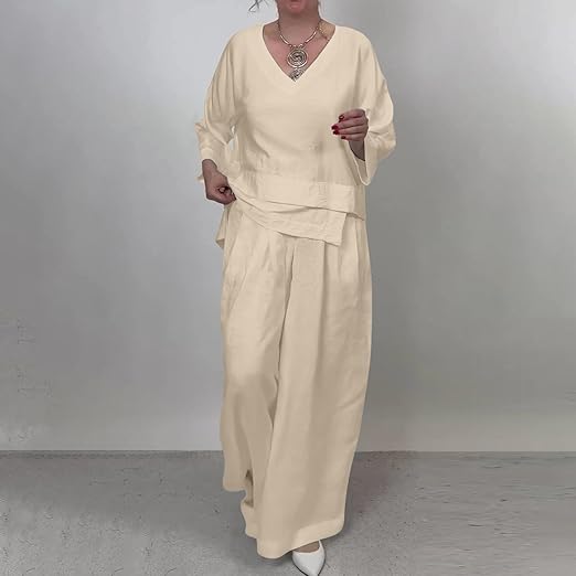 🔥Irregular Hem Cotton Linen Short Sleeve Casual 2-Piece Set