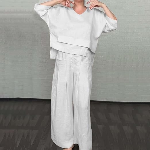 🔥Irregular Hem Cotton Linen Short Sleeve Casual 2-Piece Set