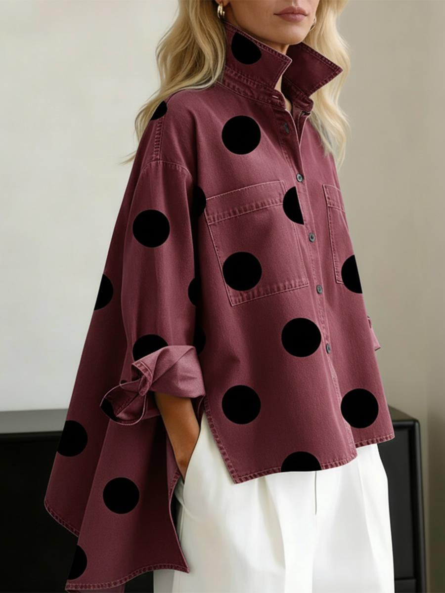 📦📦LAST DAY SAVE 49% ⏰Elegant Artistic Polka Dot Print Stand-collar Denim Top