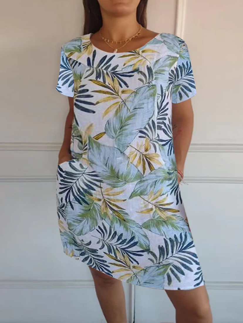 📦📦LAST DAY SAVE 49% ⏰Women's Cotton and Linen Round Neck Printed Dress