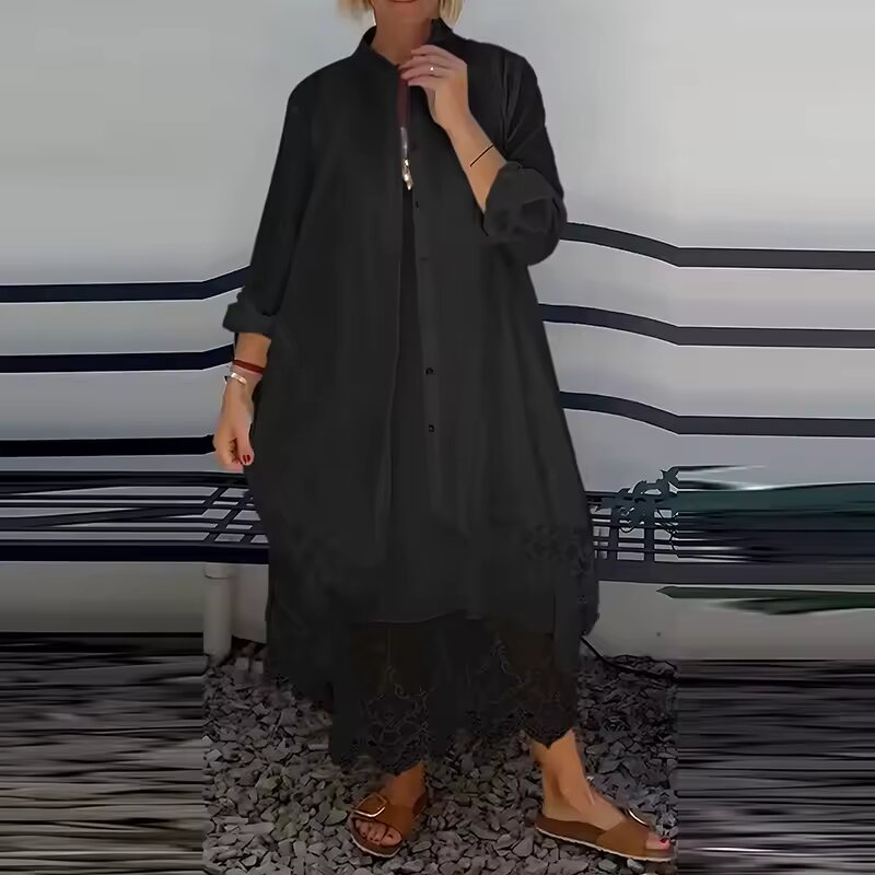 🔥Round Neck Sleeveless Hollow Maxi Dress Plus Long Sleeve Lace Cardigan Set