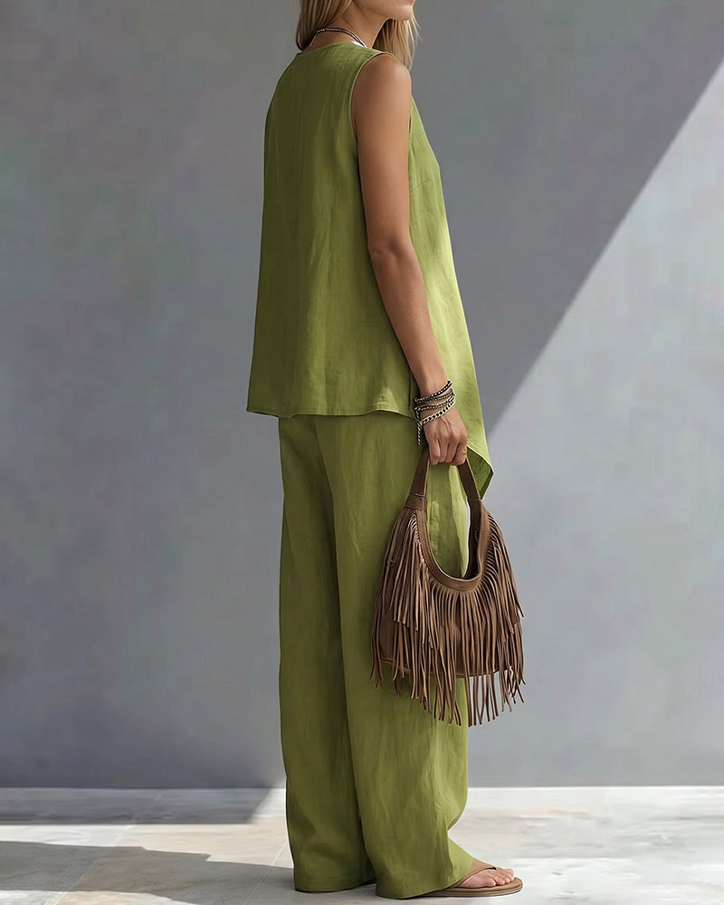 🌷🌷Boho Relaxed Fit Contrast Color Slant Placket Matching Sets