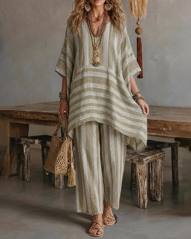 🌷🌷Casual Daily Vacation Stripe Textured Matching Set