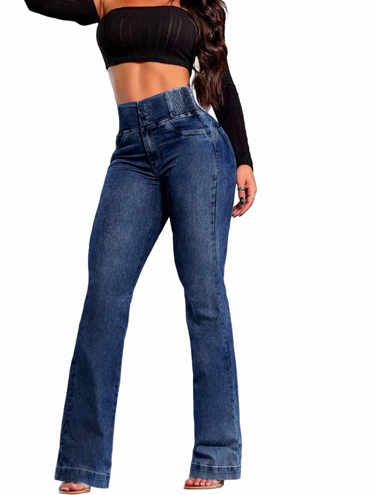 ✨✨Women'S High Waisted Jeans Stretchy Bootcut Pants with Elastic Waistband Denim Pants for Women Light Blue XXL