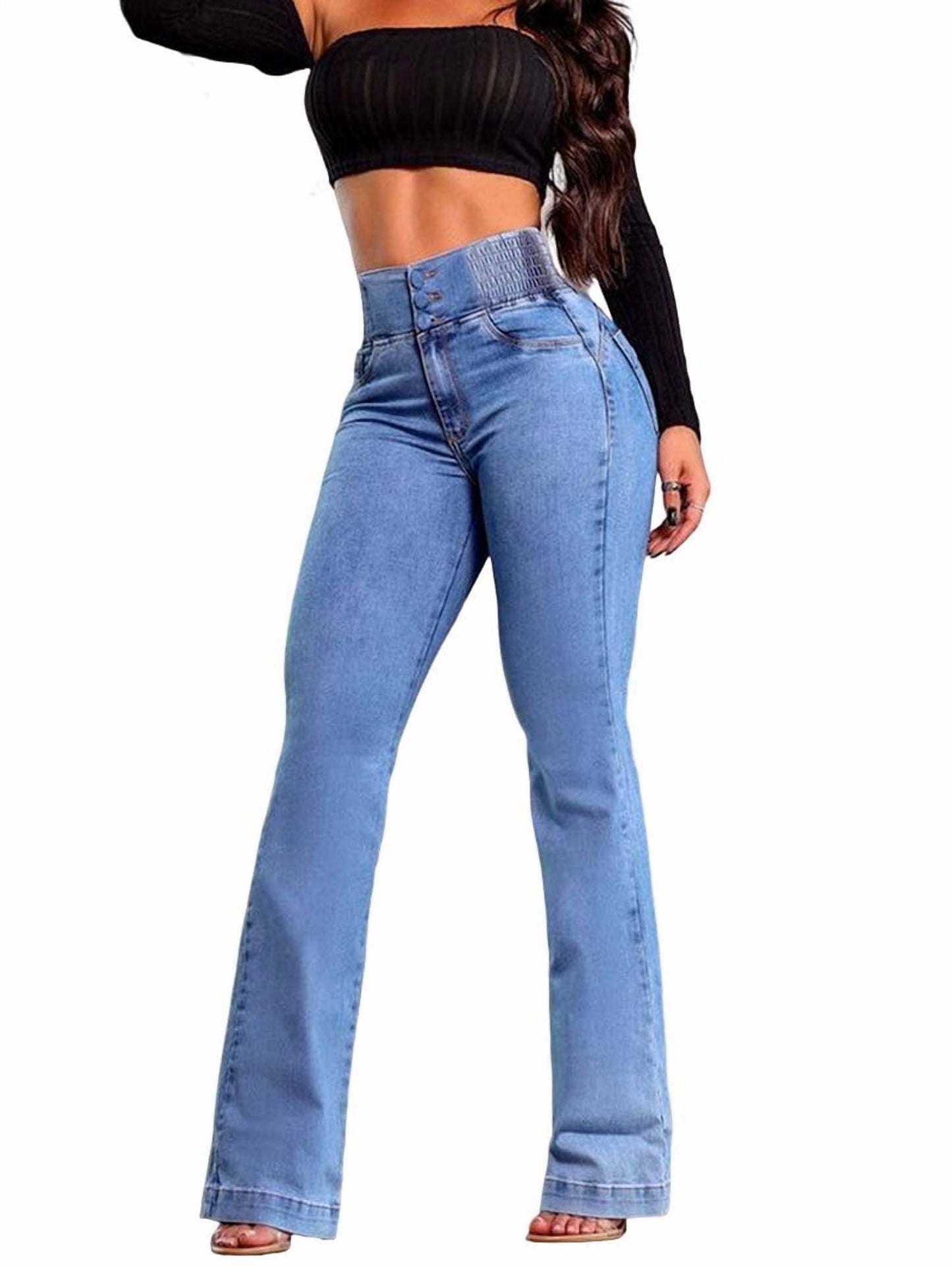 ✨✨Women'S High Waisted Jeans Stretchy Bootcut Pants with Elastic Waistband Denim Pants for Women Light Blue XXL