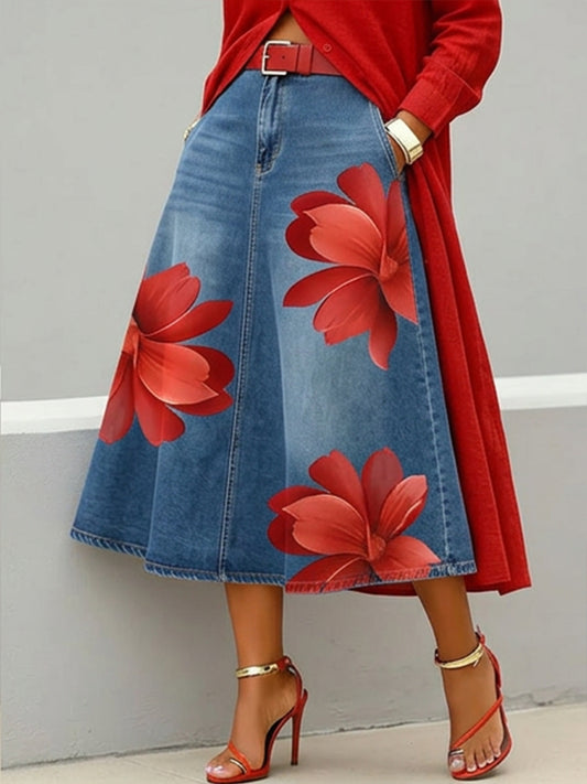📦📦LAST DAY SAVE 49% ⏰Casual Artistic Floral-print A-line Denim Skirt