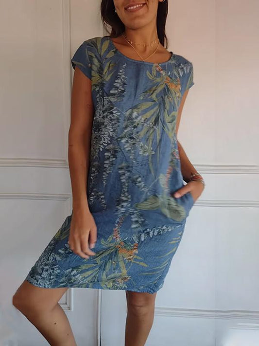 📦📦LAST DAY SAVE 49% ⏰Women's Cotton and Linen Round Neck Printed Dress