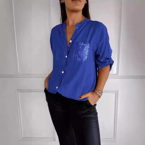 🔥Cotton V-neck Sequin Mid-sleeve Casual Top