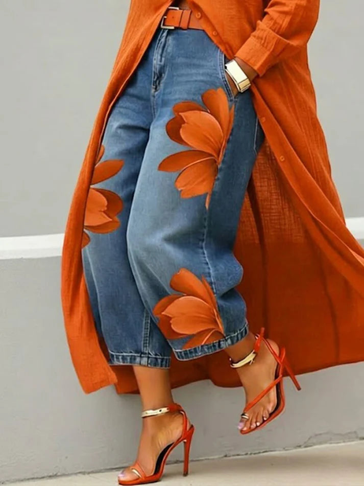 📦📦LAST DAY SAVE 49% ⏰Women's Retro Floral Pattern Art Print Casual Jeans