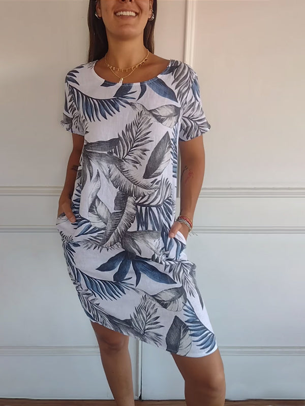 📦📦LAST DAY SAVE 49% ⏰Women's Cotton and Linen Round Neck Printed Dress