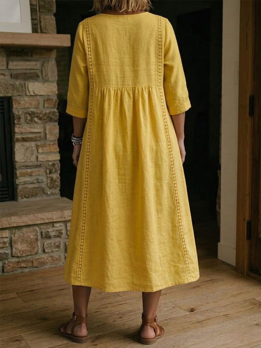 🔥Casual Loose-fitting Patchwork Lace Trim Linen And Cotton Dress