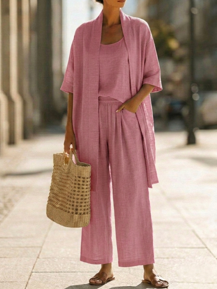 🔥Minimalist Linen-cotton Three-piece Set - Comfortable For Everyday Wear