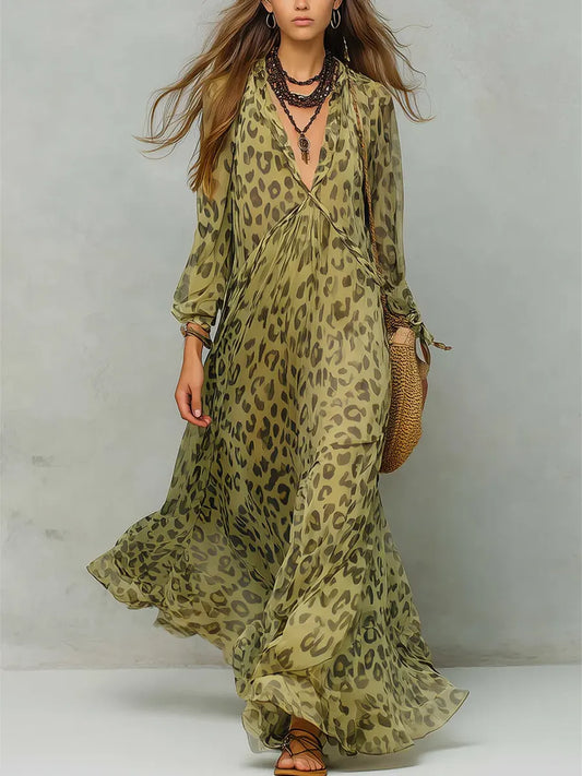 📦📦LAST DAY SAVE 49% ⏰Women's Retro Leopard Pattern Art Print Casual Stylish Maxi Dress