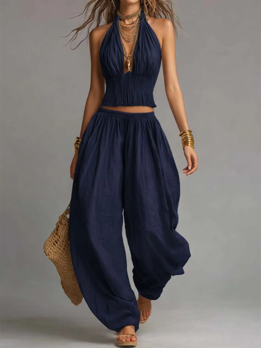 📦📦LAST DAY SAVE 49% ⏰Sexy Boho Halter Top & Wide-leg Pants Two-piece Set