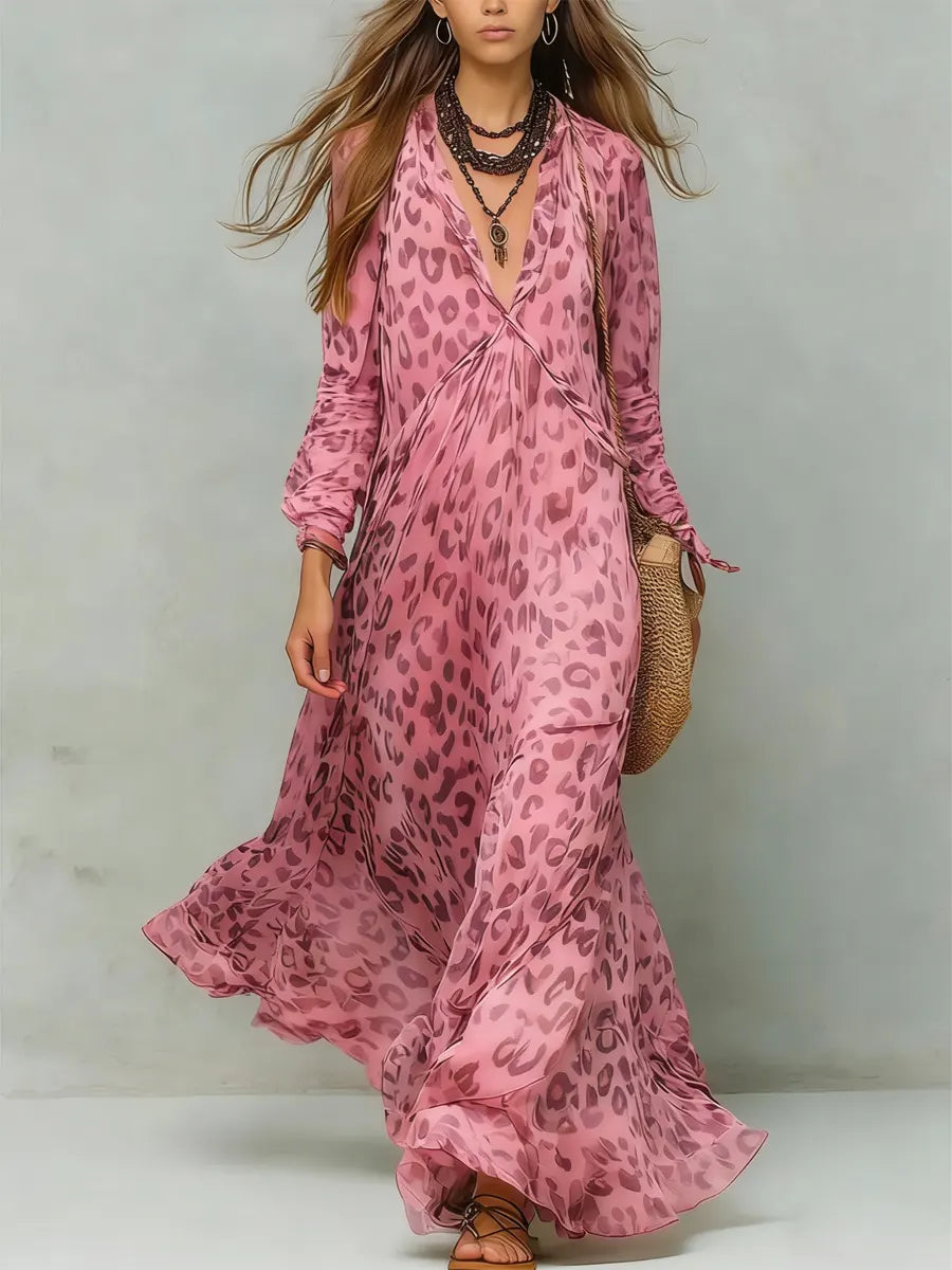 📦📦LAST DAY SAVE 49% ⏰Women's Retro Leopard Pattern Art Print Casual Stylish Maxi Dress
