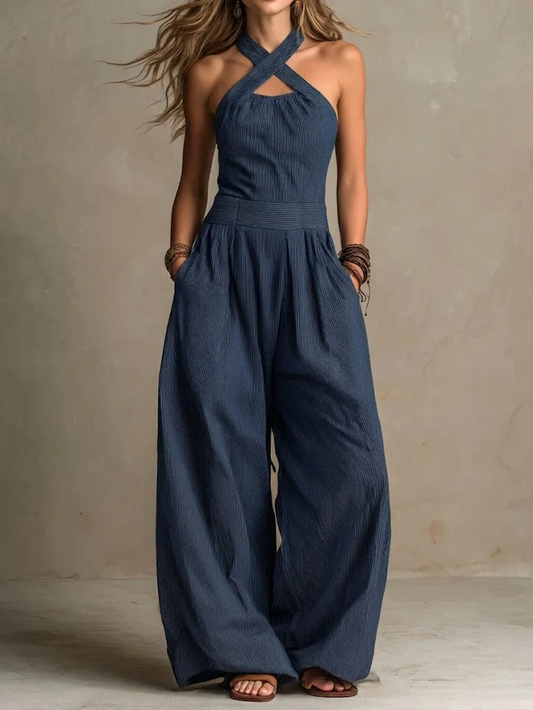📦📦LAST DAY SAVE 49% ⏰Women's Cross-neck Halter Design Cotton-linen Jumpsuit