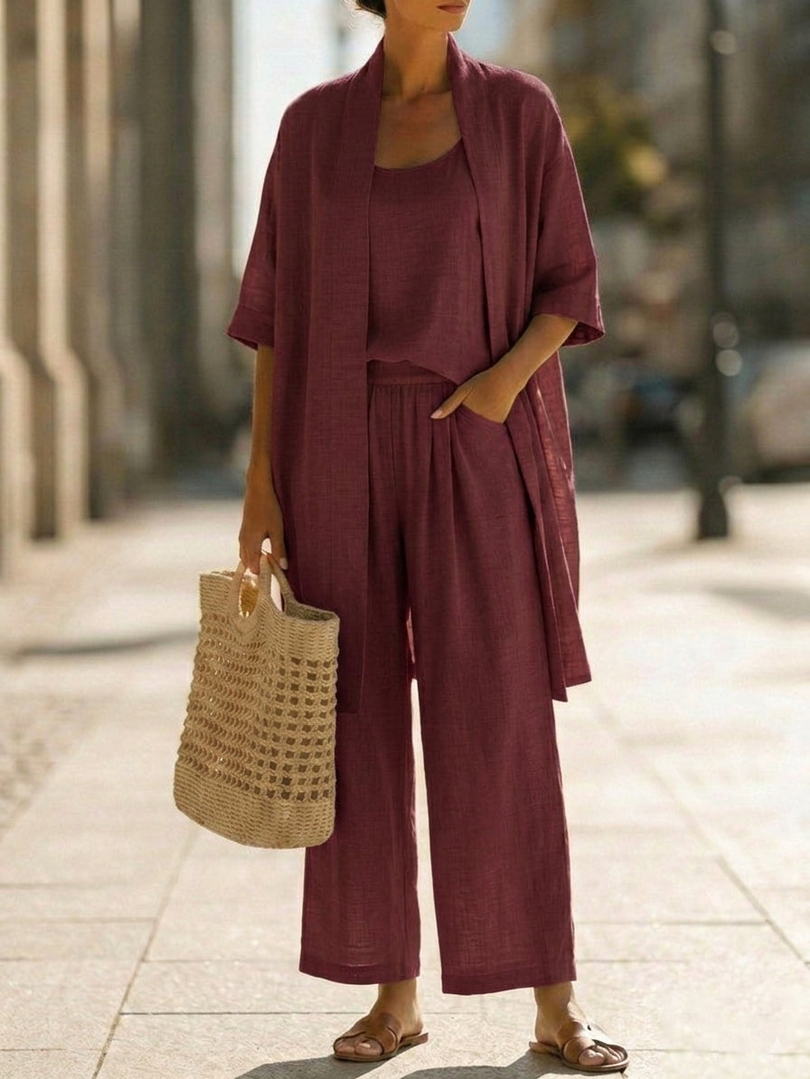 🔥Minimalist Linen-cotton Three-piece Set - Comfortable For Everyday Wear