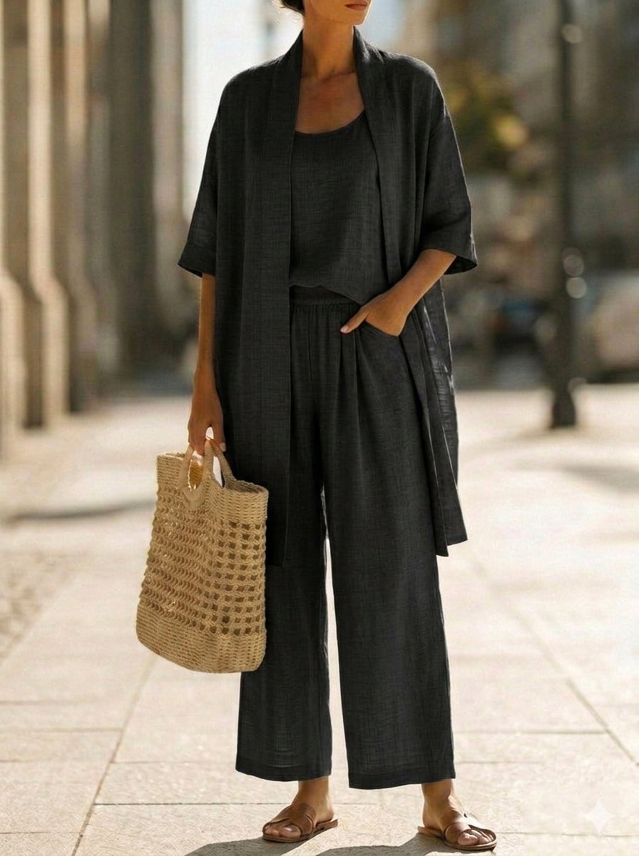 🔥Minimalist Linen-cotton Three-piece Set - Comfortable For Everyday Wear