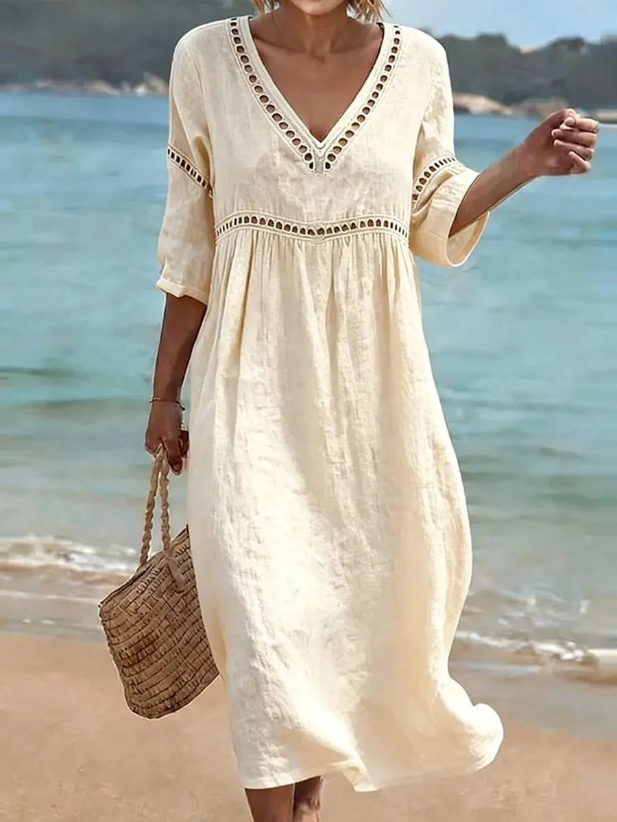 📦📦LAST DAY SAVE 49% ⏰Women's Solid Color Retro Casual Stylish Vacation Cotton Dress