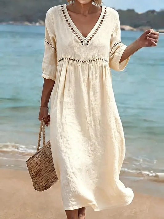 📦📦LAST DAY SAVE 49% ⏰Women's Solid Color Retro Casual Stylish Vacation Cotton Dress