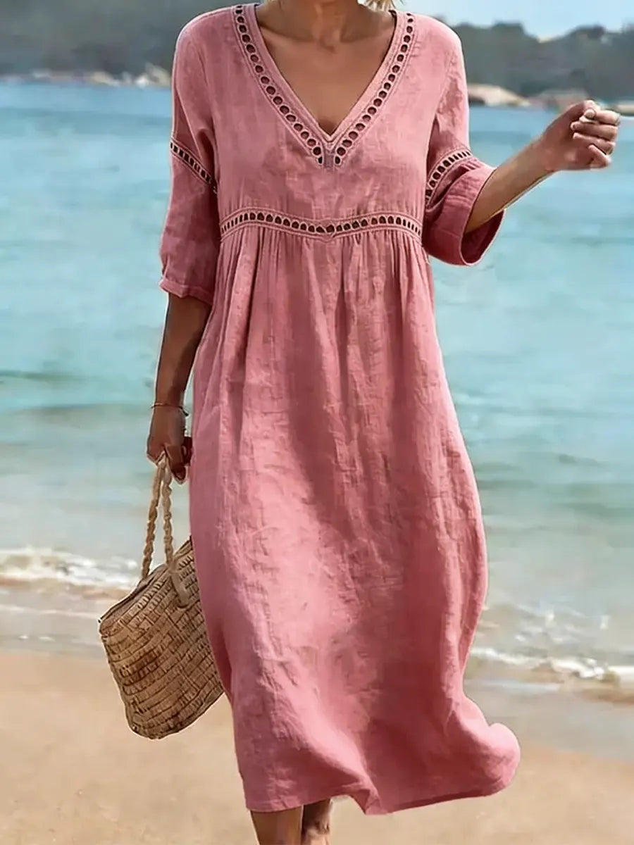 📦📦LAST DAY SAVE 49% ⏰Women's Solid Color Retro Casual Stylish Vacation Cotton Dress