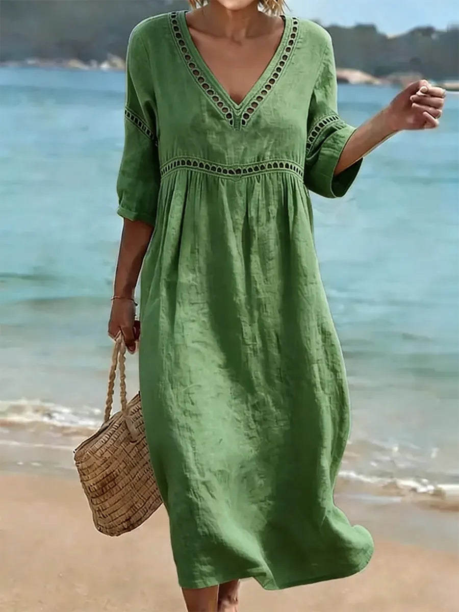 📦📦LAST DAY SAVE 49% ⏰Women's Solid Color Retro Casual Stylish Vacation Cotton Dress