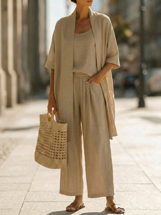 🔥Minimalist Linen-cotton Three-piece Set - Comfortable For Everyday Wear