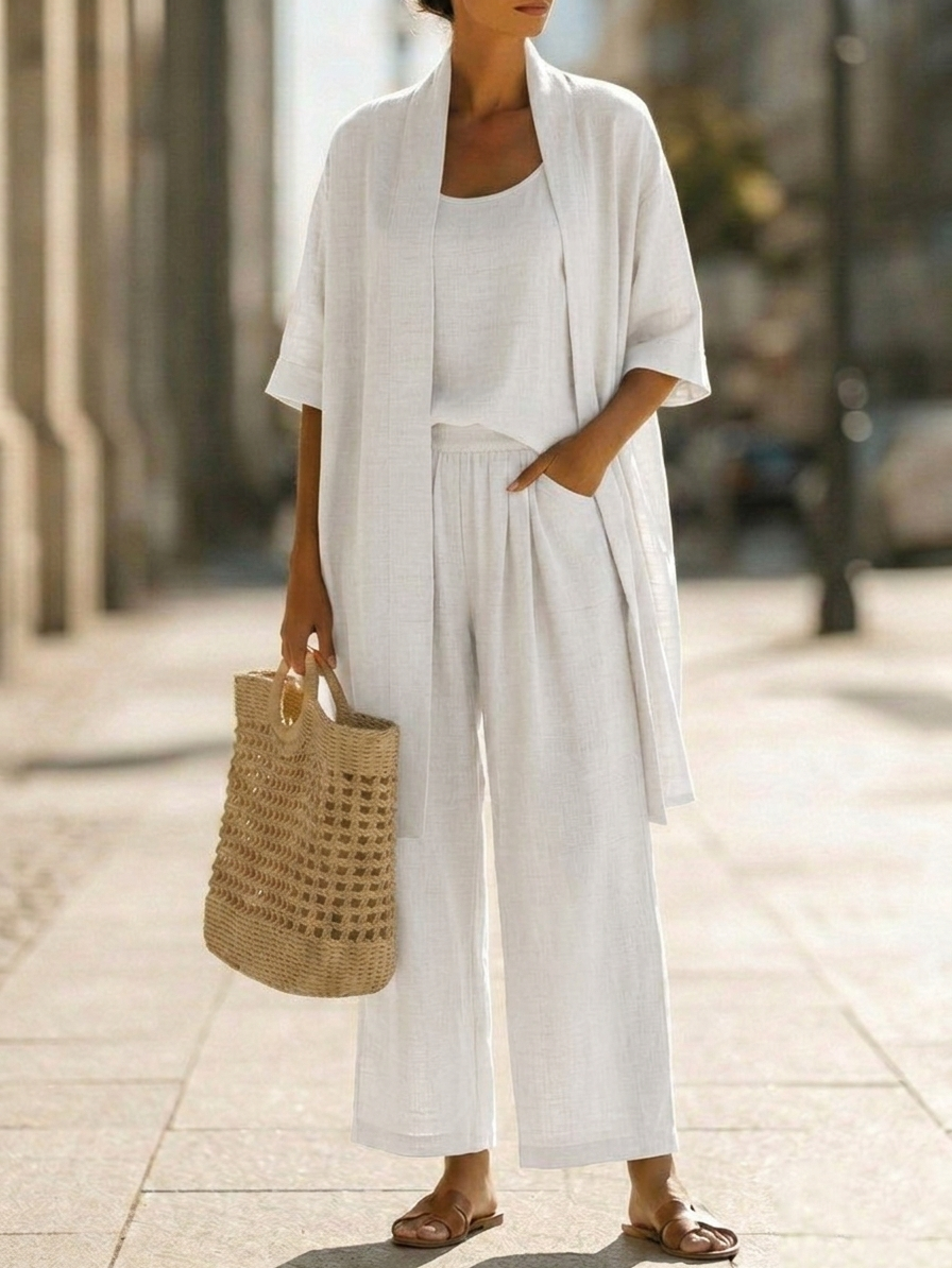 🔥Minimalist Linen-cotton Three-piece Set - Comfortable For Everyday Wear