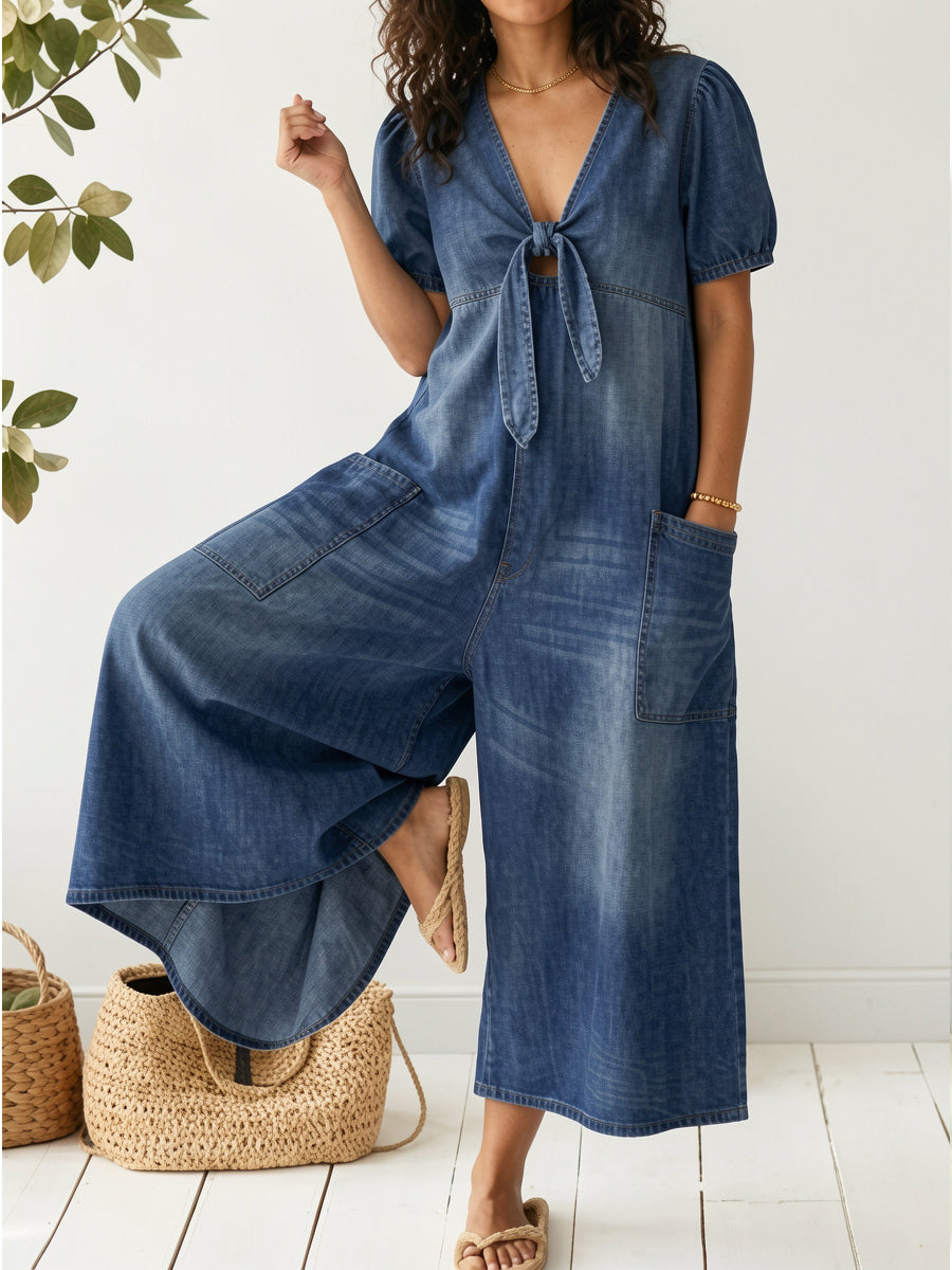 📦📦LAST DAY SAVE 49% ⏰Women's Casual Loose Short-sleeved V-neck Denim Jumpsuit