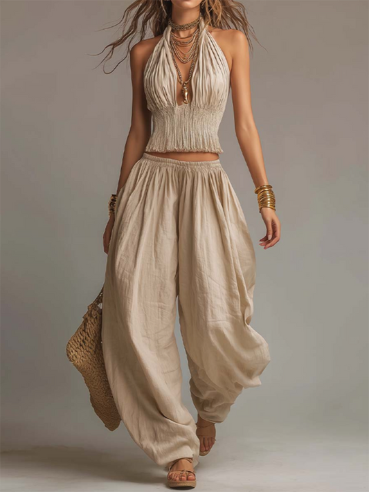 📦📦LAST DAY SAVE 49% ⏰Sexy Boho Halter Top & Wide-leg Pants Two-piece Set