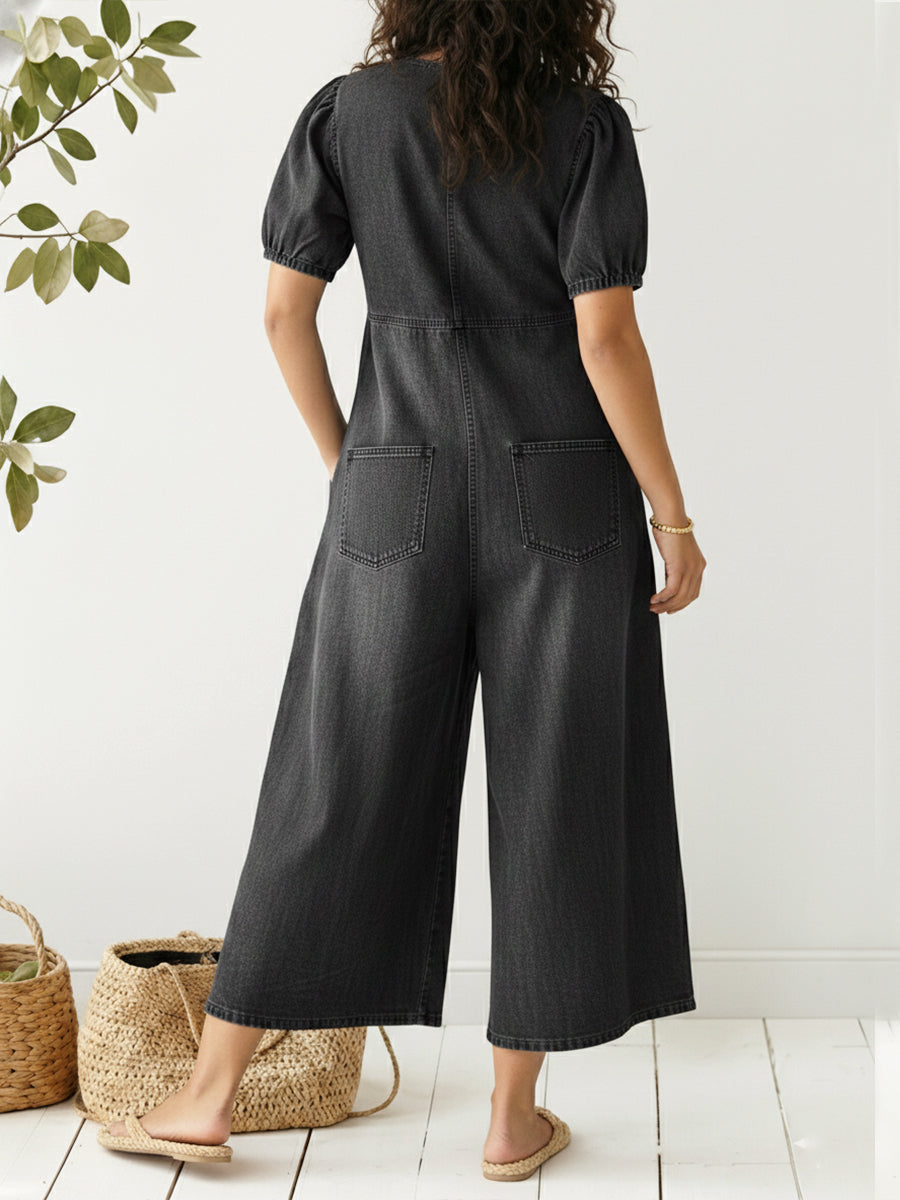 📦📦LAST DAY SAVE 49% ⏰Women's Casual Loose Short-sleeved V-neck Denim Jumpsuit