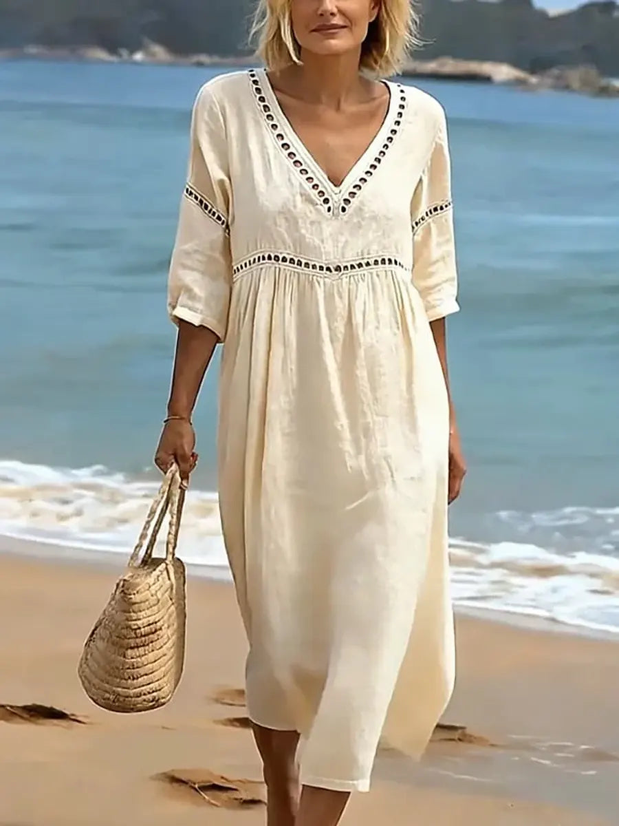 📦📦LAST DAY SAVE 49% ⏰Women's Solid Color Retro Casual Stylish Vacation Cotton Dress