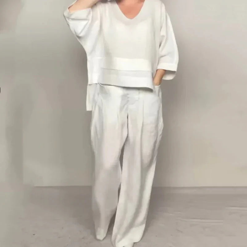 🔥Irregular Hem Cotton Linen Short Sleeve Casual 2-Piece Set