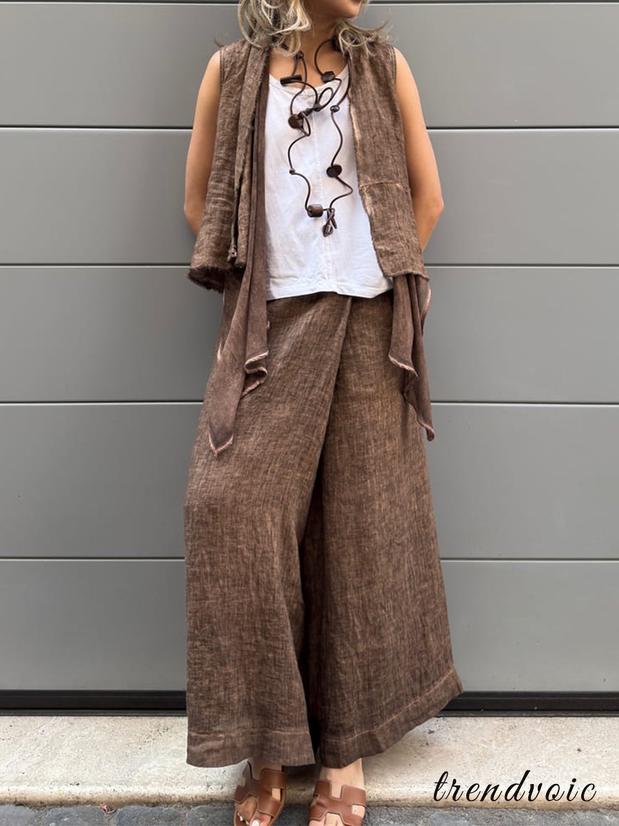 Women's Cotton And Linen Casual Wide Leg Pants
