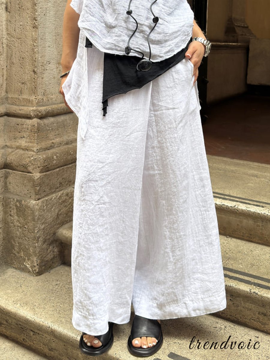 Women's Cotton And Linen Casual Wide Leg Pants
